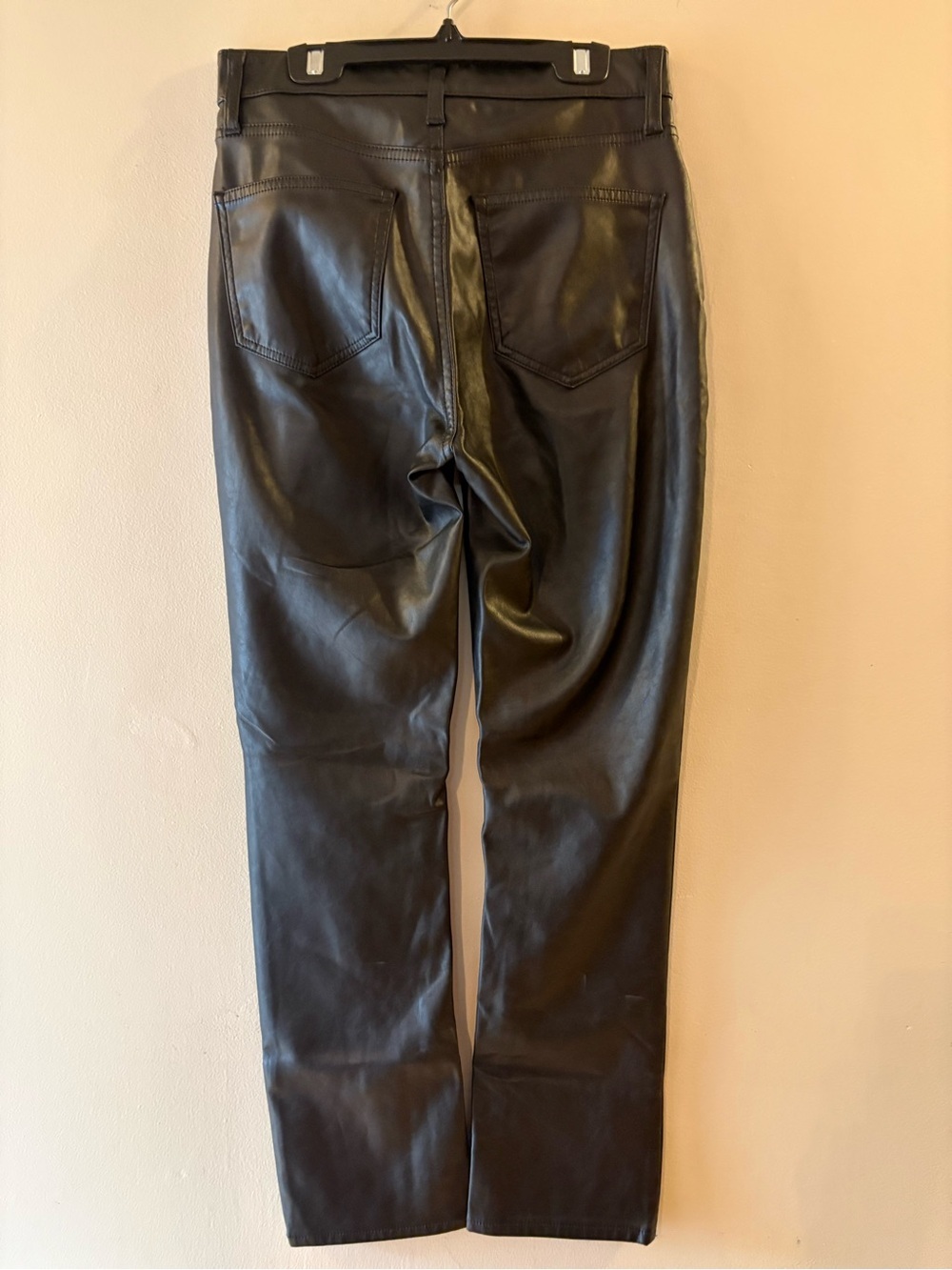 GAP High Rise Black Vegan Faux Leather Straight Leg Vintage Slim Pants, Sz 26 - Picture 4 of 12